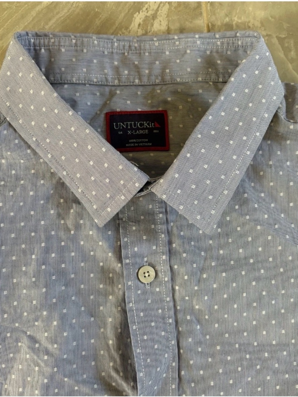 UNTUCKit Mens XL Short Sleeve Button Down Shirt Blue White Cotton Preppy Classic - Picture 3 of 7